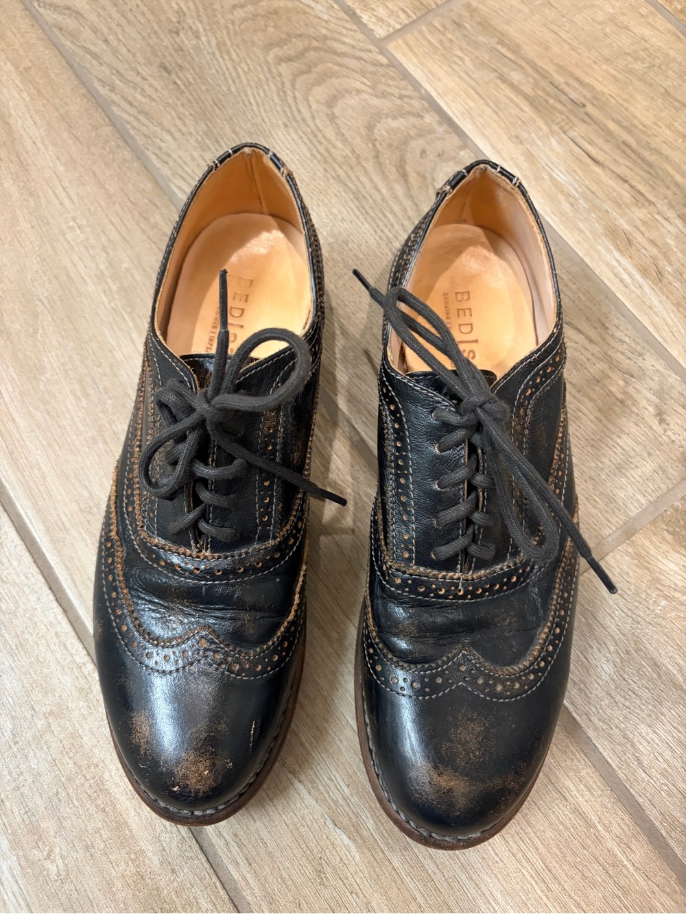 Bed Stu Lita Cobbler Distressed Black Leather Oxfords & Casual Shoes Size US 8